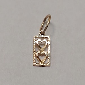 New 14k Yellow Gold Double Hearts Charm Pendant