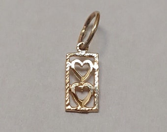 New 14k Yellow Gold Double Hearts Charm Pendant