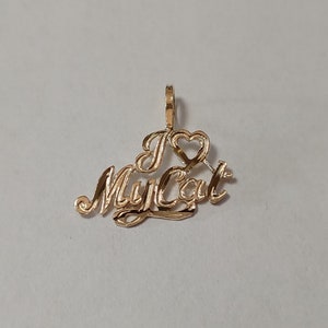 New 14k Yellow Gold I Love My Cat Charm Pendant