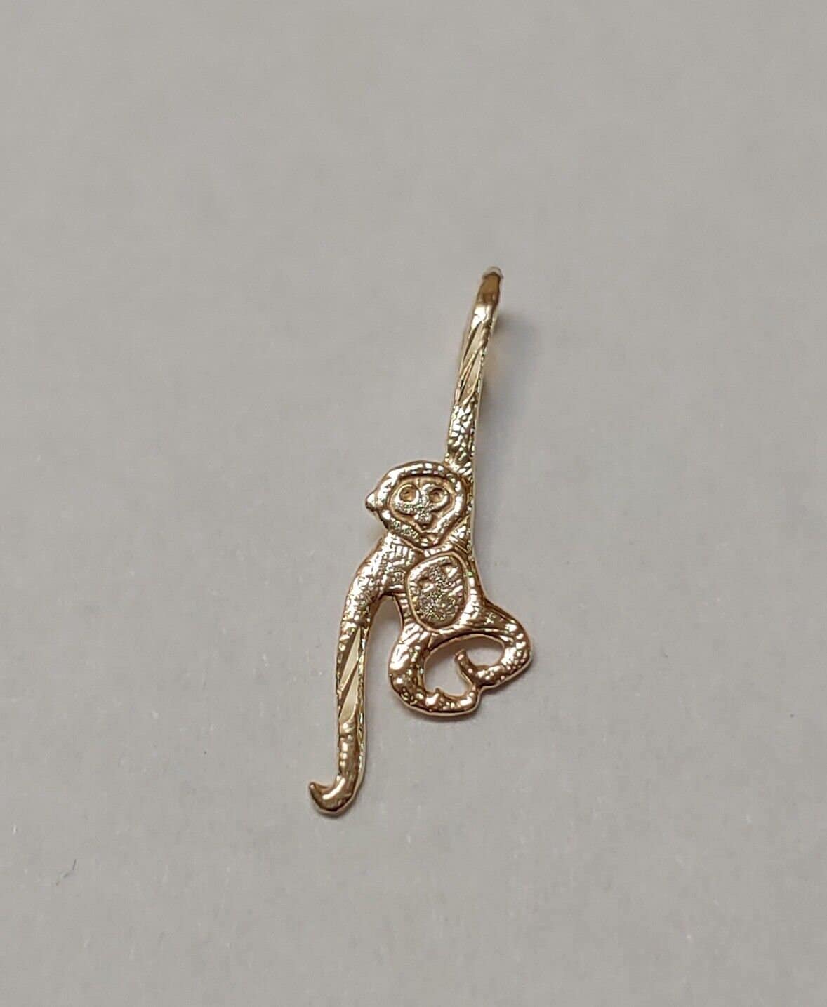 New 14k Yellow Gold Hanging Monkey Charm Pendant