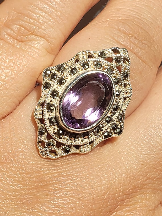 1970's Victorian style Amethyst and Marcasite silv