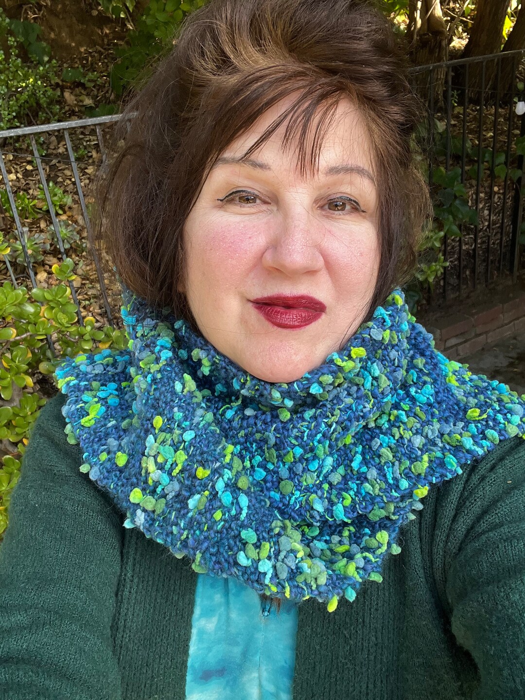 MAGNETIC PEARL SCARF - BLUE & GREEN ABSTRACT main image 1