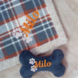 Set Personalized Dog/Cat Blanket and Bone Pillow, Fluffy Pet Blanket Personalized Dog Pillow and Blanket