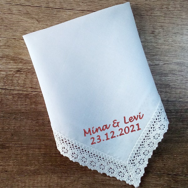 Taschentuch mit Stickerei Vornamen und Datum /Personalized Handkerchief/embroidered Hankie