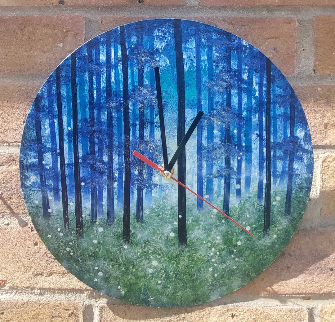 Handpainted Clock, Acrylic Painting, Wall Clock, Floral Art, Tree
