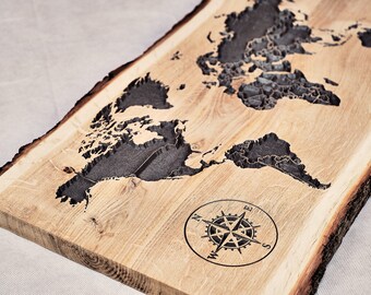Wooden world map with countries 3D // World Map Wood 3D