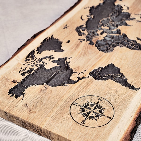 Weltkarte aus Holz mit Länder 3D // World Map Wood 3D