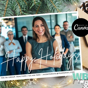 Cartolina immobiliare invernale moderna, cartolina immobiliare per le vacanze, biglietto di Capodanno aziendale, agente immobiliare minimo, agente moderno, agente immobiliare di lusso