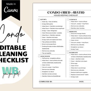Airbnb Condo Cleaning Checklist, Editable Housekeeping Cleaning Planner, Professional Cleaning Schedule, Clean Routine, Airbnb Template