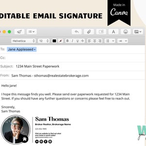 Email Signature Template Canva, Realtor Email Signature, Gmail Signature, Canva template, Professional Email Signature