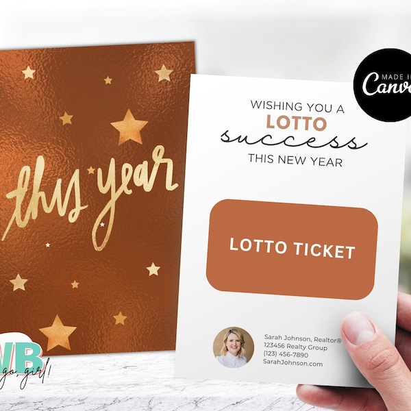 2024 New Year Lottery Ticket Card Template, Real Estate Happy New Years Gift Card Holder, Editable Lotto New Year Appreciation Card