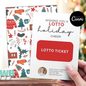 Modello di biglietto della lotteria natalizia, buono regalo natalizio stampabile, tag di apprezzamento per il tifo natalizio modificabile Canva Lotto, download istantaneo