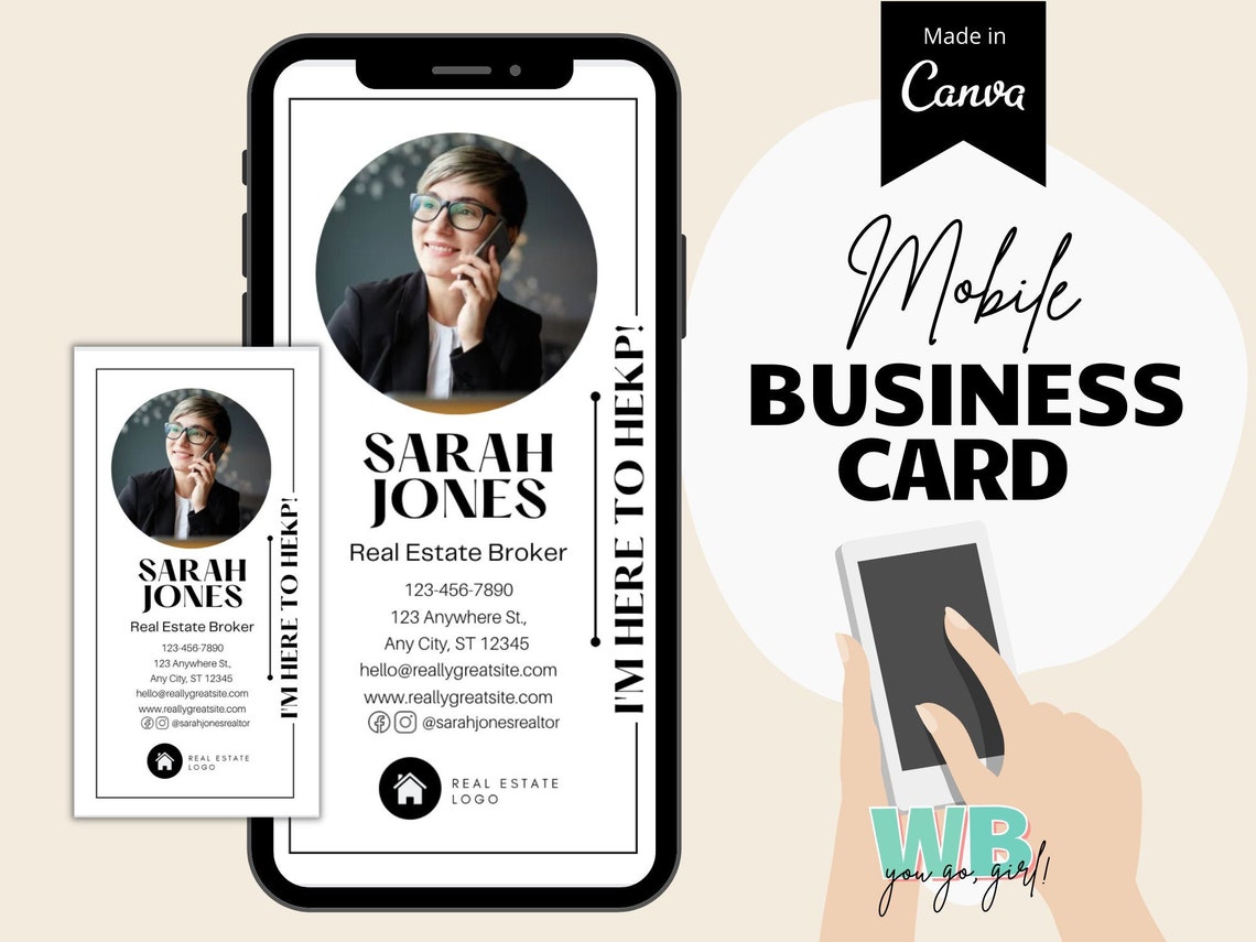 Digital Business Card Canva Template, Virtual Business Card, Real