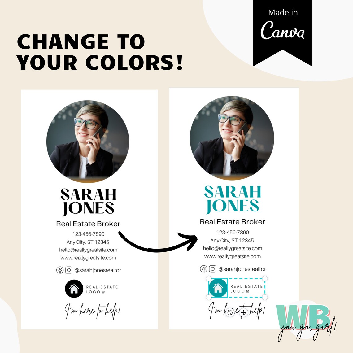 Digital Business Card Canva Template, Virtual Business Card, Real