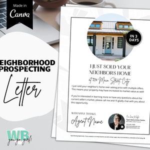 Lettre de prospect immobilier, Agriculture de quartier, Le marché est chaud, Lettre d'agent immobilier, Marketing FSBO, Lettre juste vendue, Canva