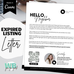 Expired Listing Letter, Real Estate Letter Template, Real Estate Marketing, Expired Listing, Prospecting Letter, Instant Canva Download