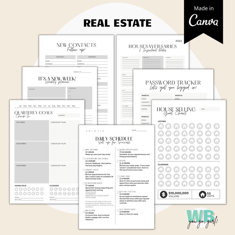 2023 Real Estate Agent Planner Printable, Modern Realtor Planner