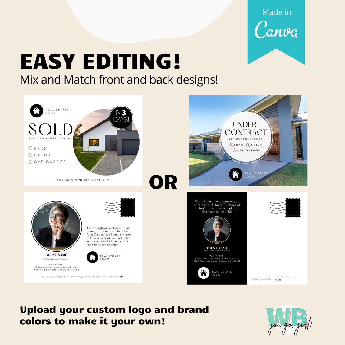 Just Listed Postcards, Just Sold Postcards, Modern Canva Templates