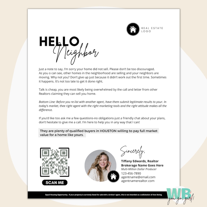 Expired Listing Letter, Real Estate Letter Template, Real Estate