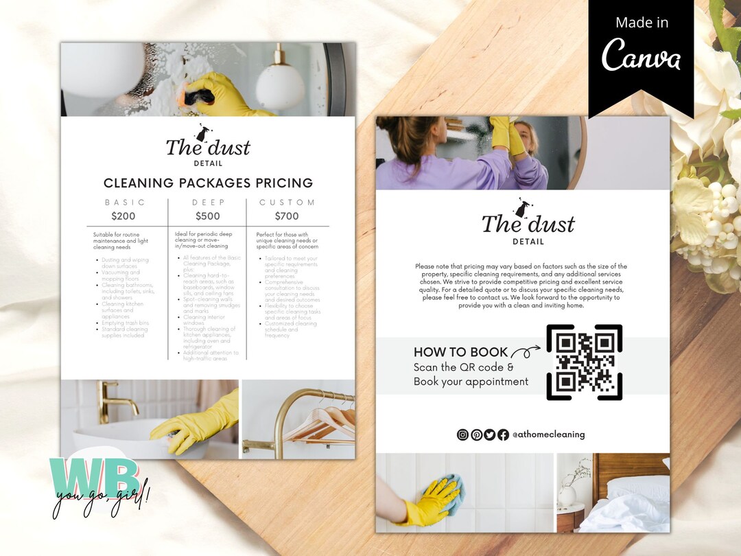 Cleaning Service Pricing List, Editable Clean Price List Template