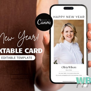 Happy New Year Real Estate Textable Card, New Year Realtor, Real Estate Canva Template, Holiday Farming, 2024 Real Estate Card, Winter