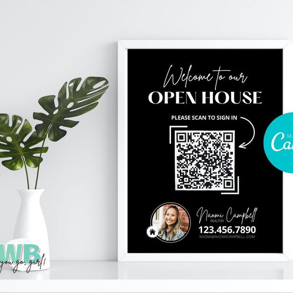 Open House Sign In Sheet w/ QR Code, Realtor Open House, Real Estate Marketing, Touchless Open House, Instant Canva Download, Sign in Sheet