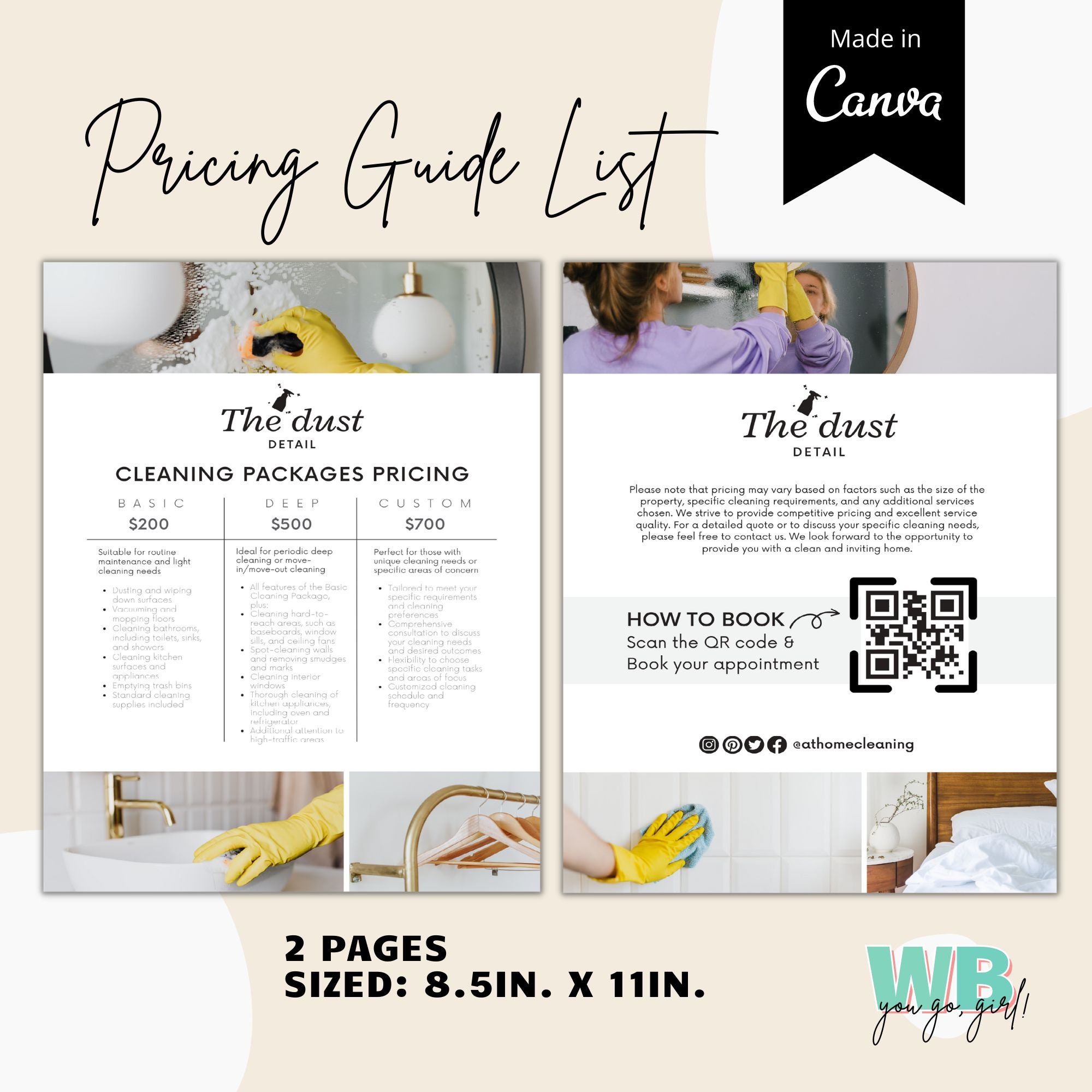 Cleaning Service Pricing List, Editable Clean Price List Template