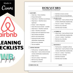 Airbnb Cleaning Checklist Template made in Canva, Airbnb Printable Checklist, Essential House Items & Cleaning Checklists, Printable Signs