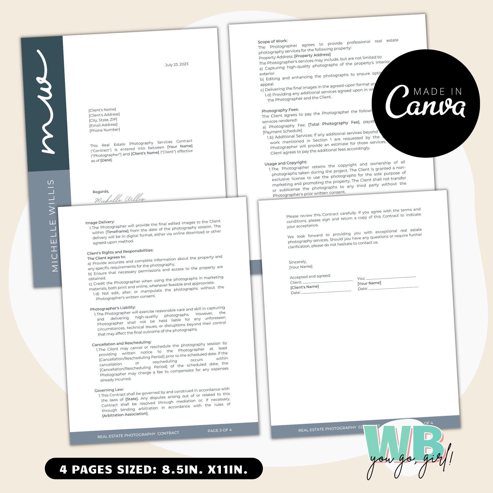 Real Estate Photography Contract, Client Contract Template, Agreement