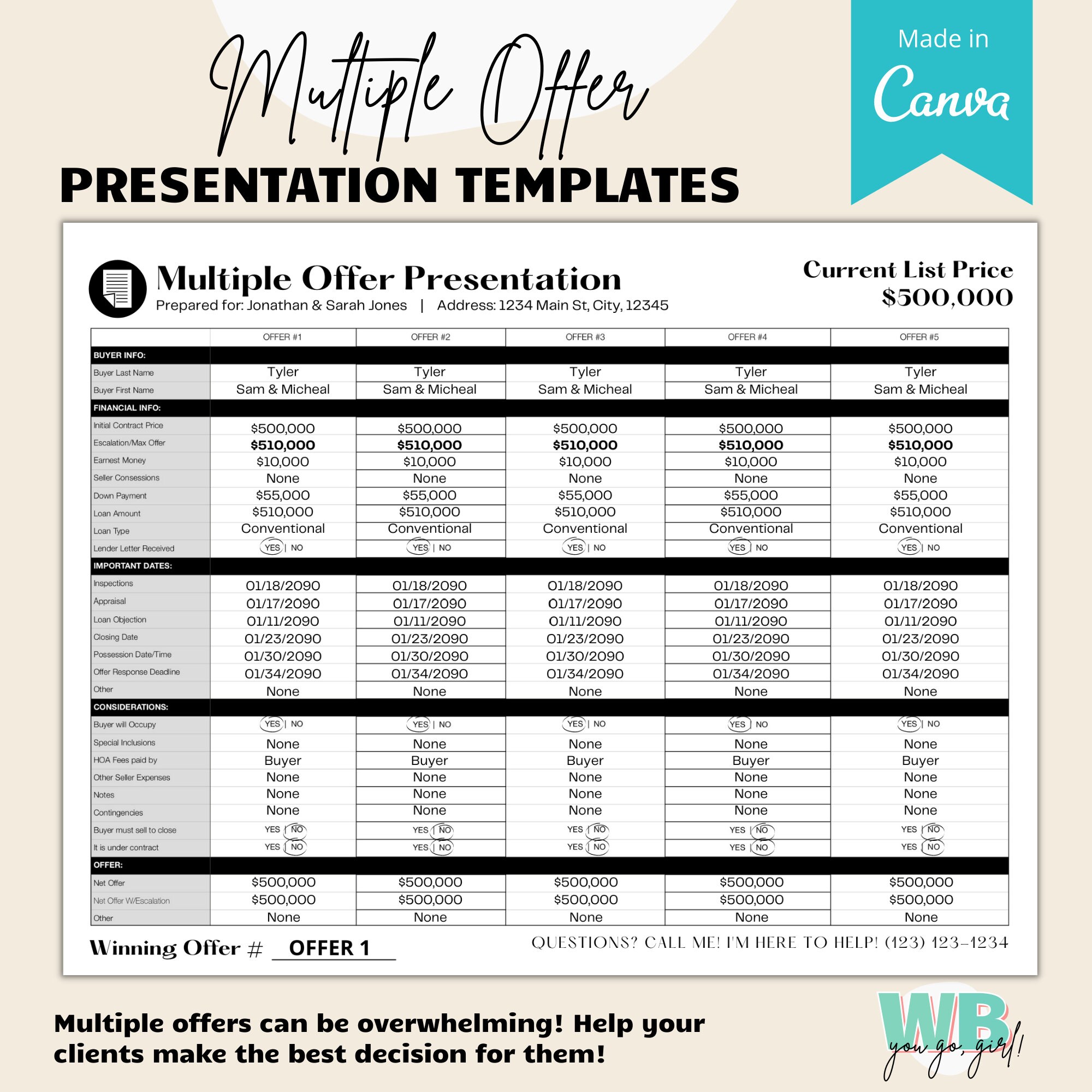 Multiple Offer Presentation, Multiple Offer Letter, Home Seller, Real ...