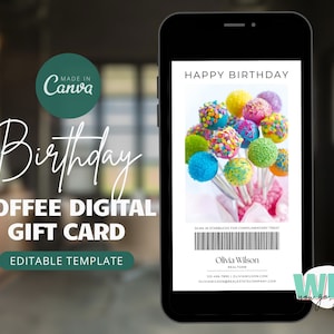 不動産クライアントへの誕生日おめでとうメッセージ、不動産業者マーケティング テンプレート、デジタル ハッピー バースデー カード、編集可能、デジタル コーヒー ギフト カード