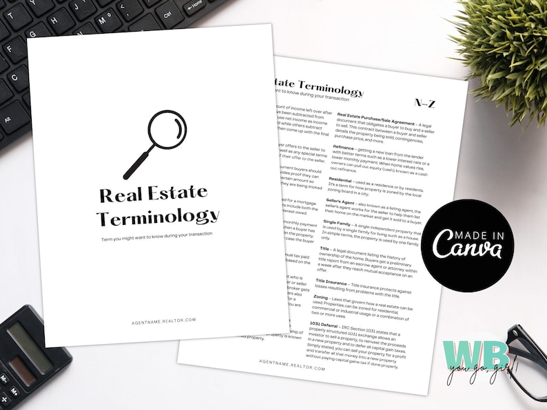 Editable Real Estate Terms Glossary for Realtors, Realtor Glossary