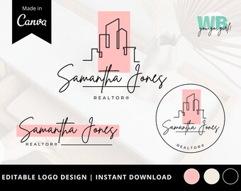 Pink Real Estate Logo Design, Submark Logo, Watermarks - Personalized Realtor Branding, Modern Logo for Real Estate Agents