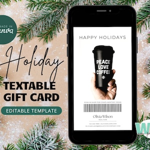 Modello di messaggio di testo per il cliente Buono regalo Starbucks Coffee, biglietto testuale per le vacanze di Natale Marketing agente immobiliare, modello Canva