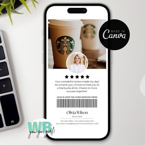 Tarjeta de recomendación digital, gracias a un café con leche por la recomendación, marketing inmobiliario, tarjeta de agricultura inmobiliaria, tarjeta de regalo de café inmobiliario
