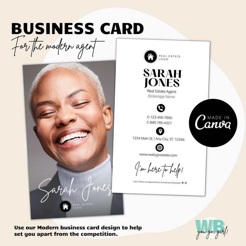 Vertical Business Card Canva Template, Twosided Real Estate Agent