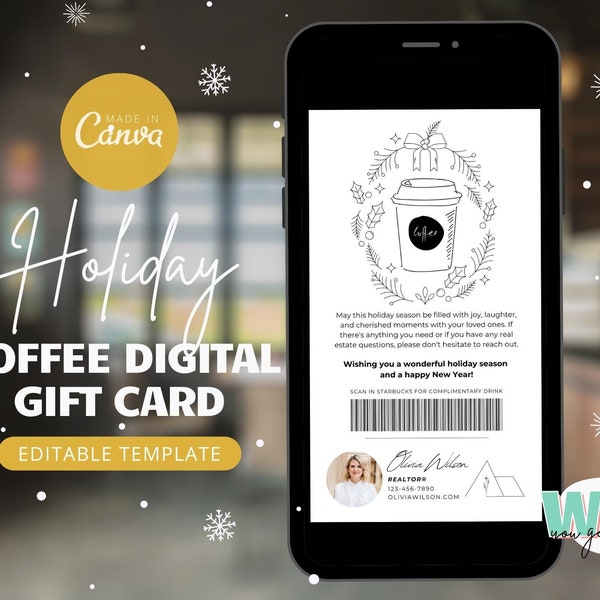 Client Text Message Template Starbucks Coffee Gift Card, Christmas Holiday Textable Card Real Estate Agent Realtor Marketing, Canva Template