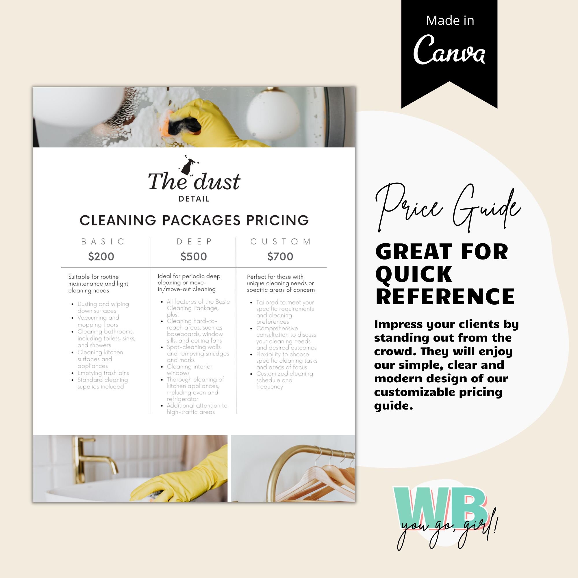 Cleaning Service Pricing List, Editable Clean Price List Template