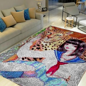 Latch Hook Kits, Large Latch Hook Rug Kit for Adults Latch Hook Kits with Printed Canvas Cartoon anime characters Decoration Carpet