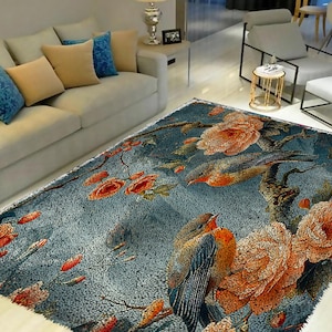 Kits de gancho de pestillo de pájaro de flores, kit de alfombra de gancho de pestillo grande para adultos, kits de gancho de pestillo con decoración navideña de lienzo impreso