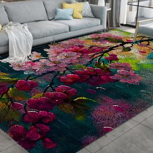 Beautiful Flowers Latch Hook Kits, Large Latch Hook Rug Kit for Adults Latch Hook Kits with Printed Canvas Christmas Decoration