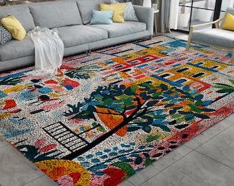 Landscape Latch Hook Rug Kit: Large Printed Canvas for Adults