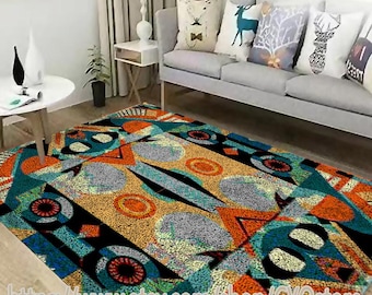 Abstract Geometric Latch Hook Rug Kit: DIY Craft for Adults