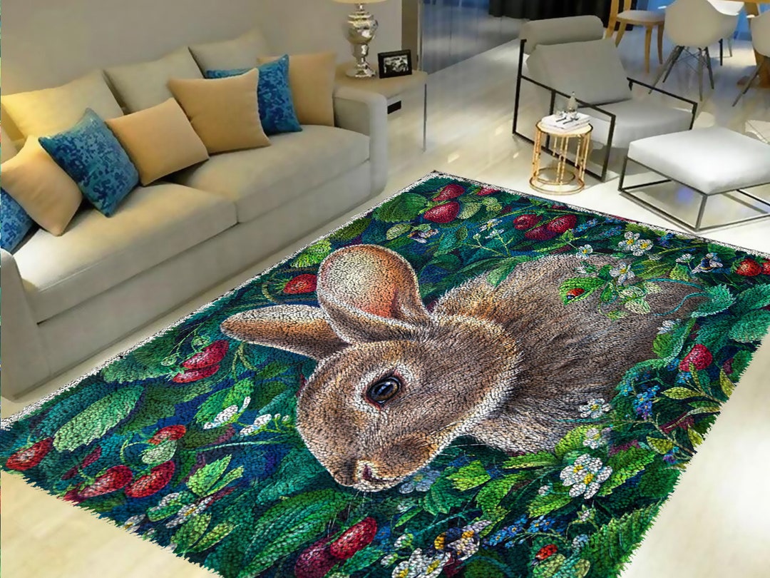 Strawberry Rabbit Latch Hook Rug Kit: Large Printed Canvas for Adults ...