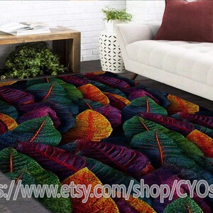 Latch Hook Kits, Large Latch Hook Rug Kit for Adults Latch Hook Kits with Printed Canvas Colorful leaves Decoration