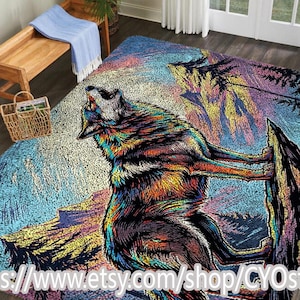 Wolf Latch Hook Rug Kit Easy DIY Yarn Craft Wall Hanging Decor Pre-Printed Canvas With Non-Slip Backing-All Materials Included