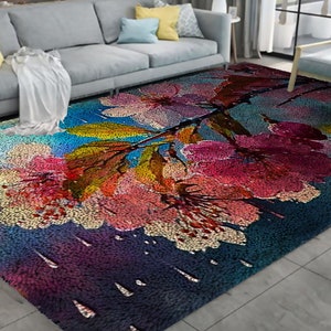 Beautiful Flowers Latch Hook Kits, Large Latch Hook Rug Kit for Adults Latch Hook Kits with Printed Canvas Christmas Decoration