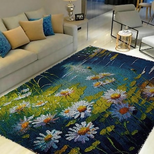 Latch Hook Kits, Large Latch Hook Rug Kit for Adults Latch Hook Kits with Printed Canvas White chrysanthemum Carpet Decoration