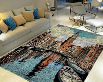 Latch Hook Rug Kit: Venice Canal DIY Tapestry Carpet, Adults