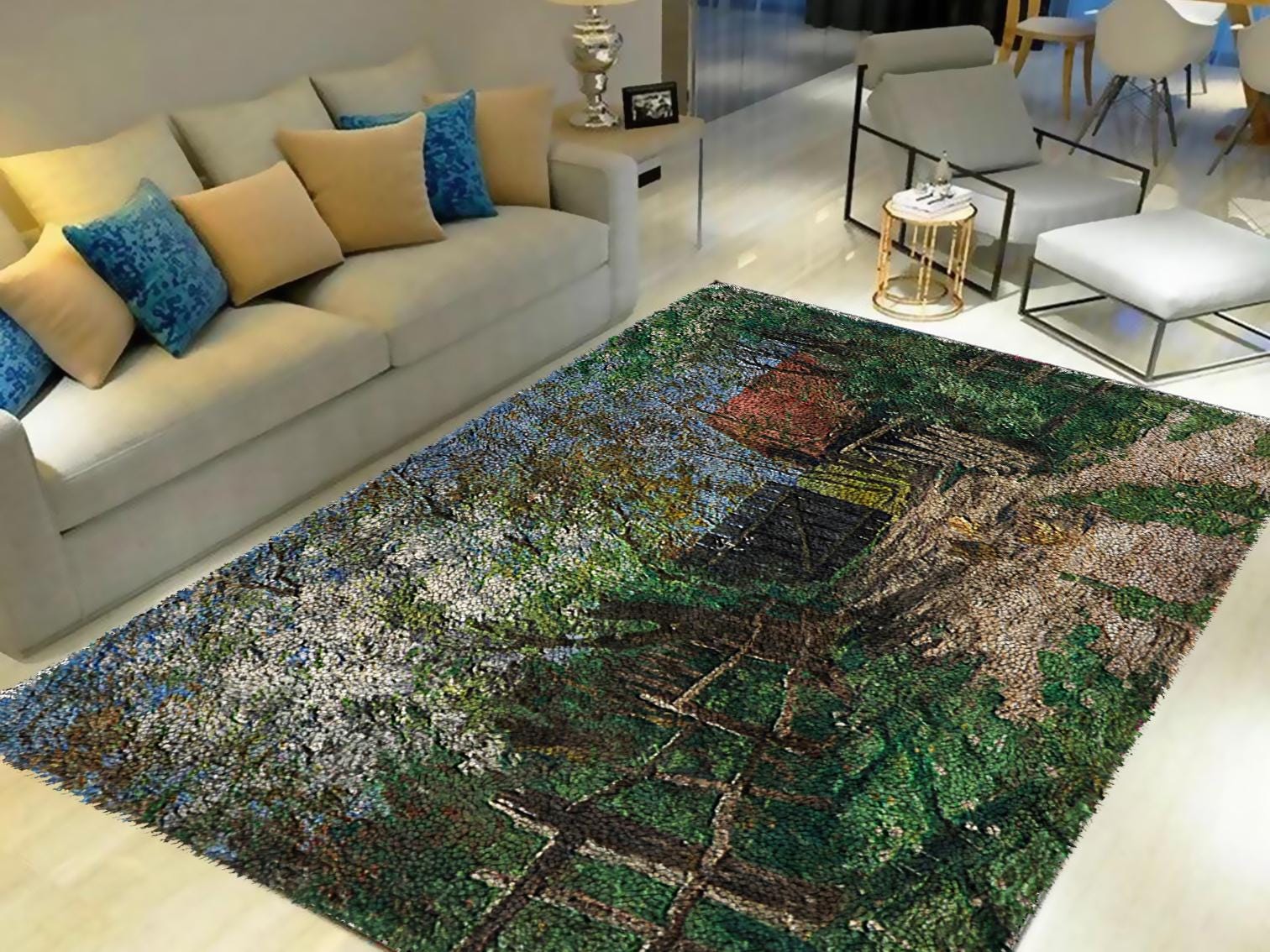 ラッチフックラグキット：田園風景、DIYカーペットタペストリー - Etsy